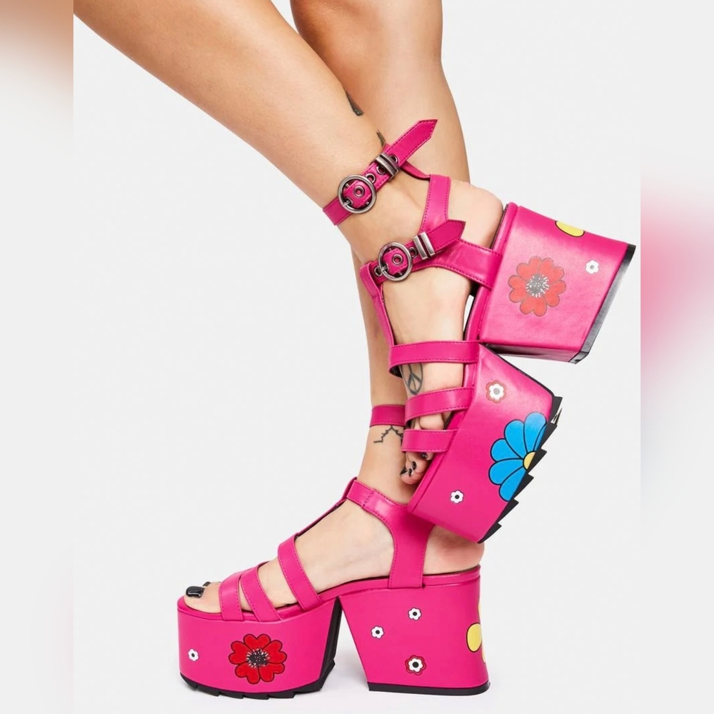 Lamoda Beautopia Pink Floral Platform Heels